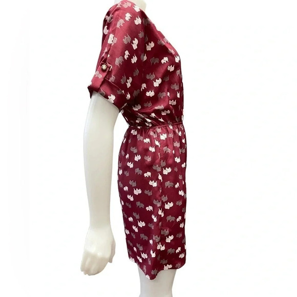 Everly Elephant Print Burgandy Mini Dress Size Small - Picture 5 of 8